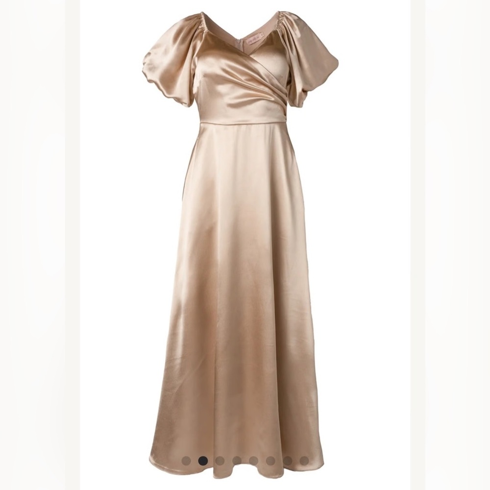 Ivy City Co Tessie Champagne Satin Wrap Maxi Dress 24W Bridesmaid Formal Gold